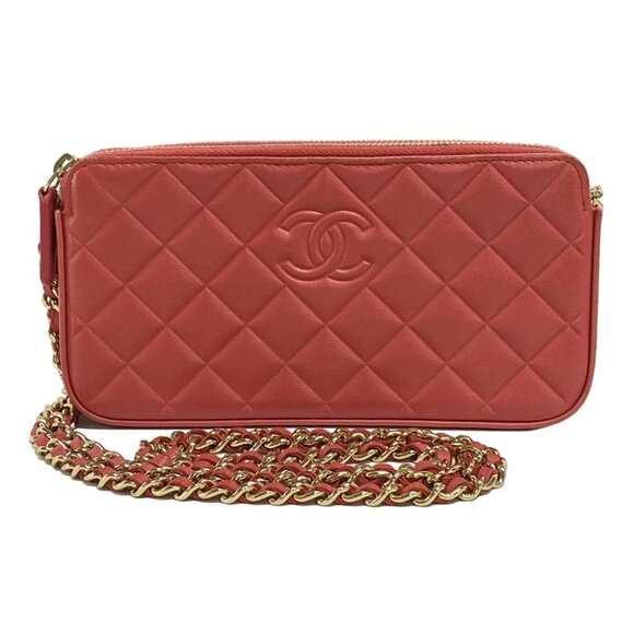 Auth CHANEL Matelasse / Diamond CC - Pink Lambskin Other Style Wallet - Picture 1 of 13